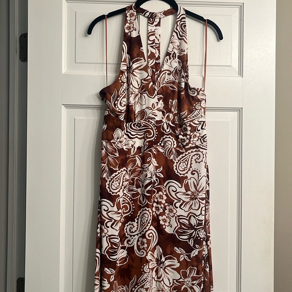 MSK brown print halter maxi dress-size S-NWT